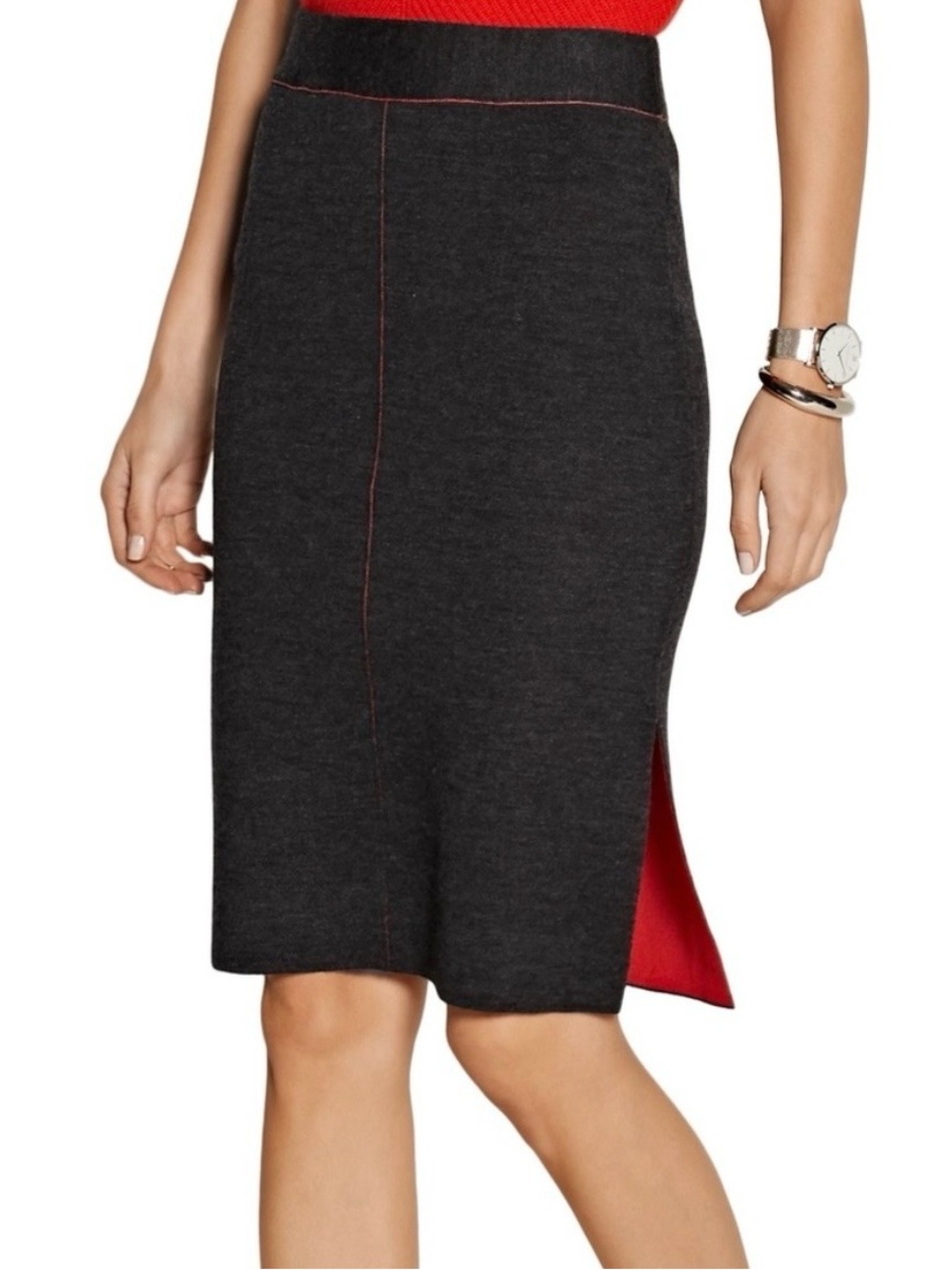 rag & bone Skirt Gray Pencil Wool Red Trim Women's Large
